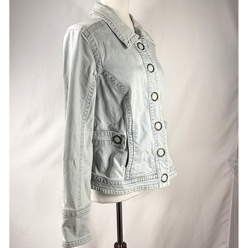 Vintage Live A Little Womens Light Wash Denim Jacket Size PXL Y2K Western Grunge